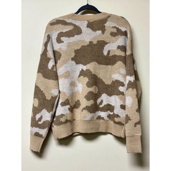 LUCKY BRAND Camo Cardigan in Natural Multi, Wool Blend, Sz L - Picture 7 of 12